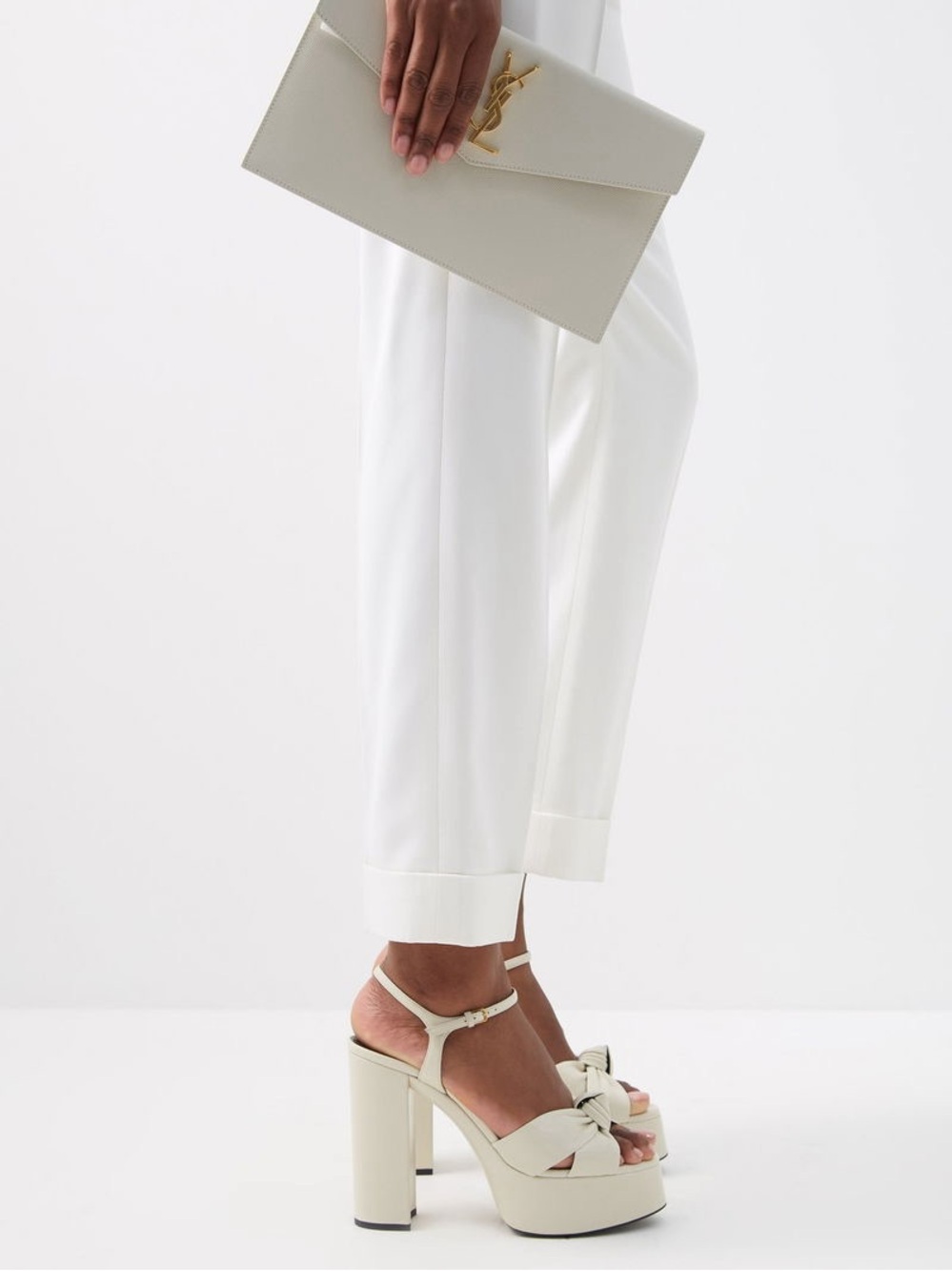 Saint Laurent Bianca 85 Node Platform Sandals in Pearl, Size EU 41, NEW